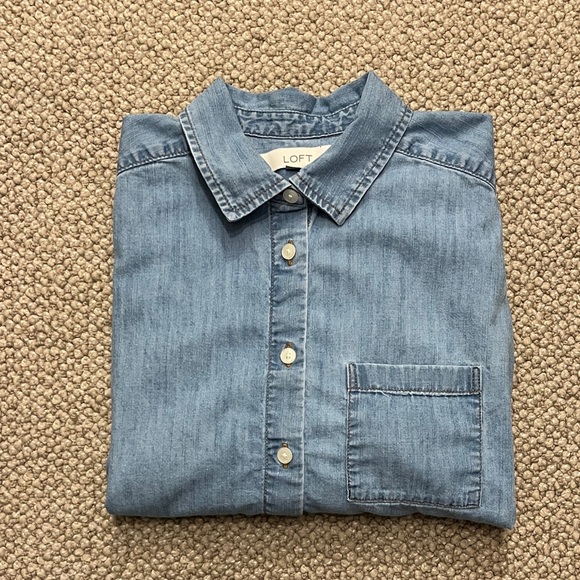 LOFT Light Blue Denim/Chambray Button Down Shirt - Picture 14 of 14